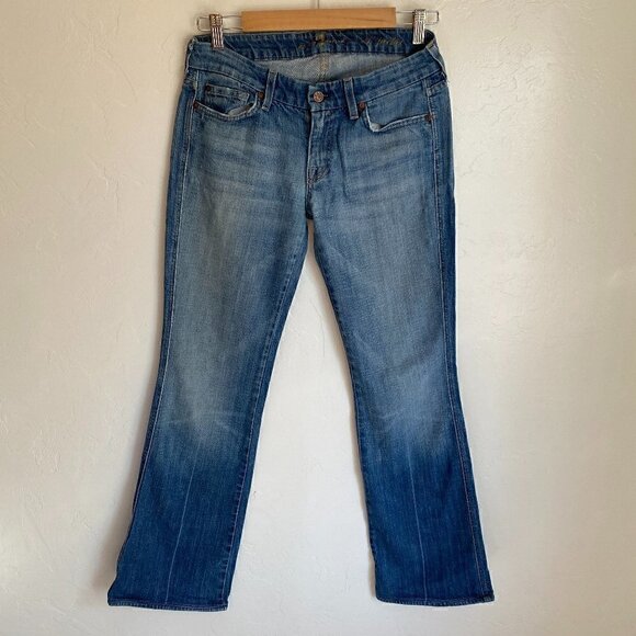 7 for All Mankind Denim Rhinestone A Pocket Y2K Med Wash Bootcut Jeans 29 - Picture 1 of 8